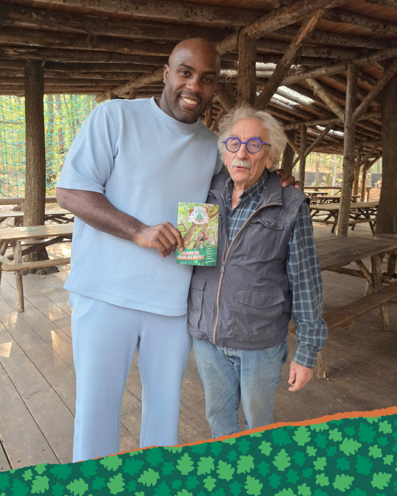 Teddy Riner et le fondateur du parc Aventure Floreval, Alain Pater