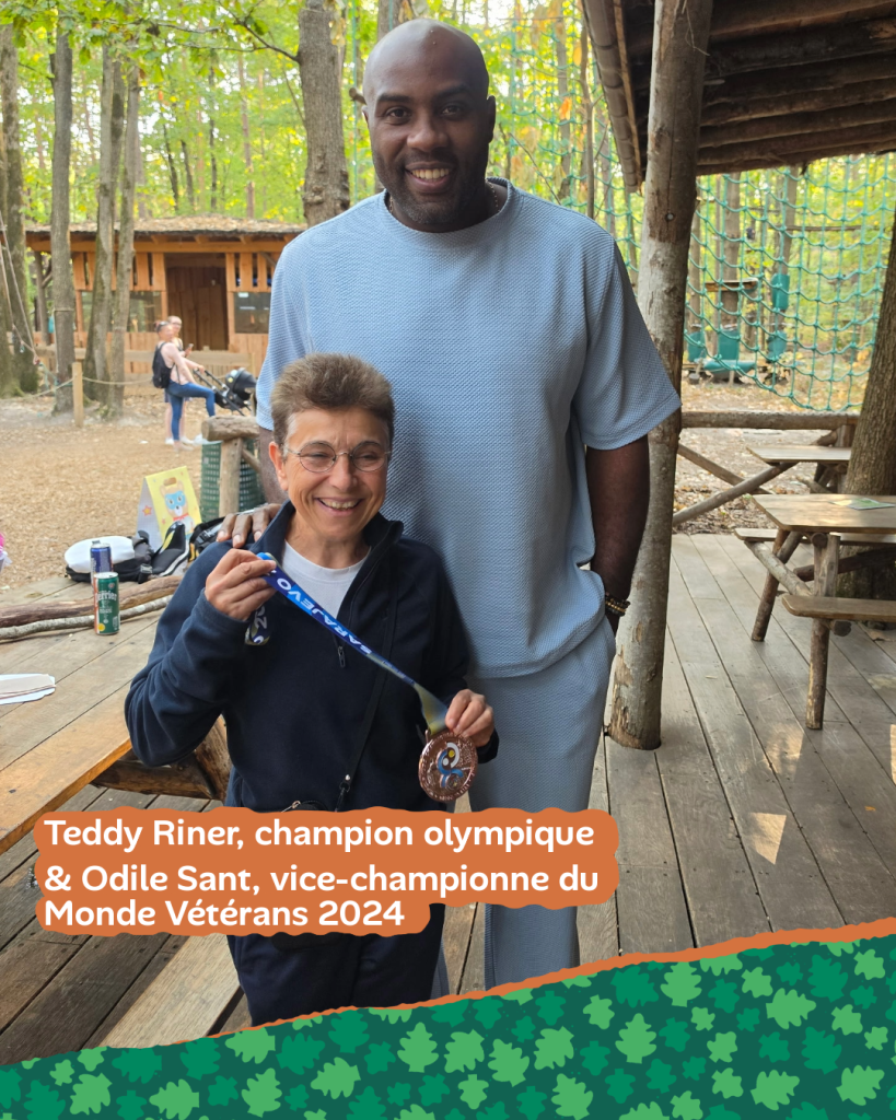 Teddy Riner et Odile Sant au parc Aventure Floreval